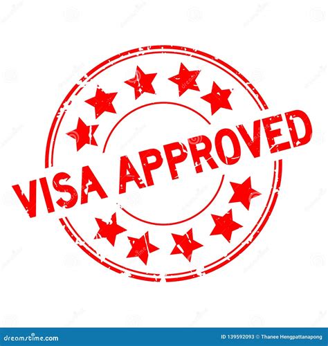 Grunge Red Visa Approved With Star Icon Round Rubber Stamp On White