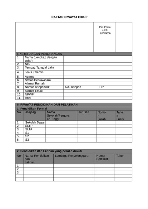 Contoh Daftar Riwayat Hidup Daftar Riwayat Hidup Pas Photo 4 X 6