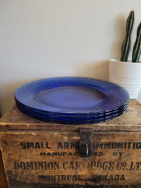 Vintage Pyrex Festiva Cobalt Blue Swirl Large Dinner Plates Set Of 4