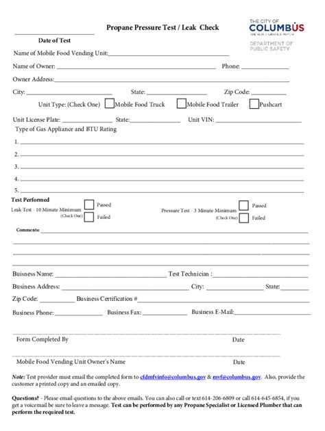 Fillable Online Propane Pressure Test Leak Check Form Fax Email Print