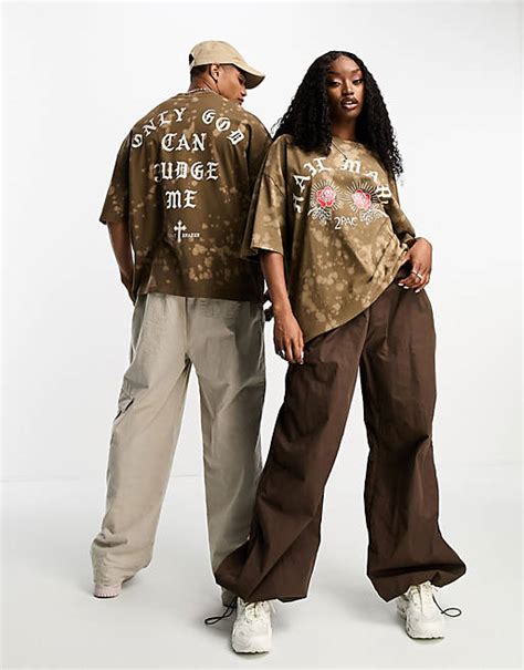 Asos Design Unisex Oversized T Shirt With Tupac Prints In Bleached