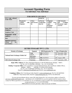 Fillable Online Account Opening Form Sethifinmart Fax Email Print