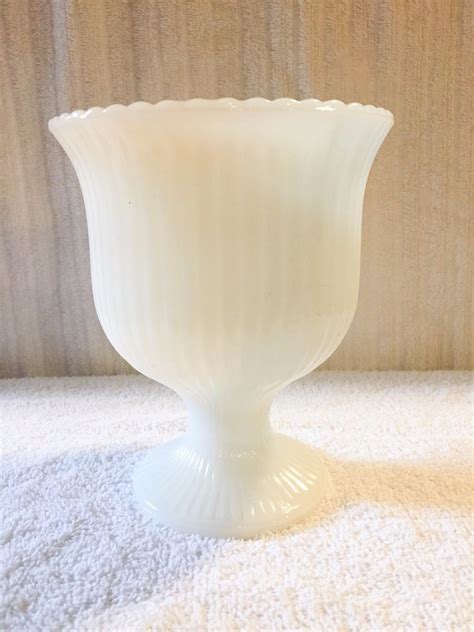 Vintage E O Brody Milk Glass Fluted Footed Pedestal Planter Compote