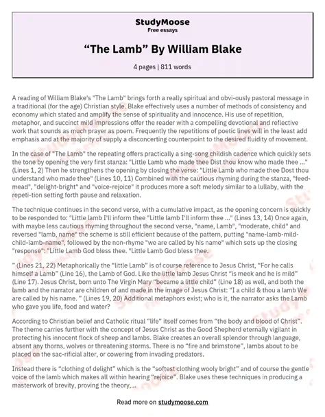 “The Lamb” By William Blake Free Essay Example