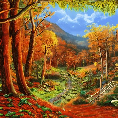 Beautiful Bright Colored Realistic Detailed Autumn Woodland Fantasy