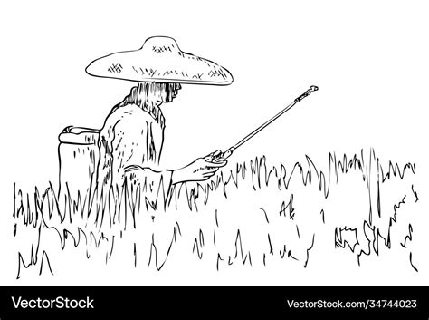 Simple manual draw sketch working farmer at farm Vector Image