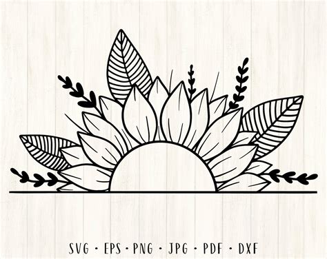 Sunflower Frame Svg Half Sunflower Svg Sunflower Svg Half Etsy Australia