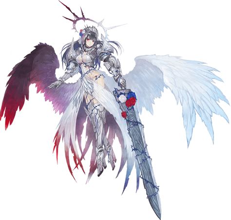 The Big Imageboard Tbib Angel Angel Wings Armor Black Hair Breasts Flower Flying Full Body