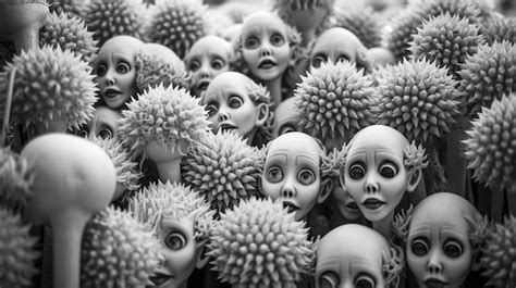 Premium Photo | A bunch of creepy faces are shown with one of them ...