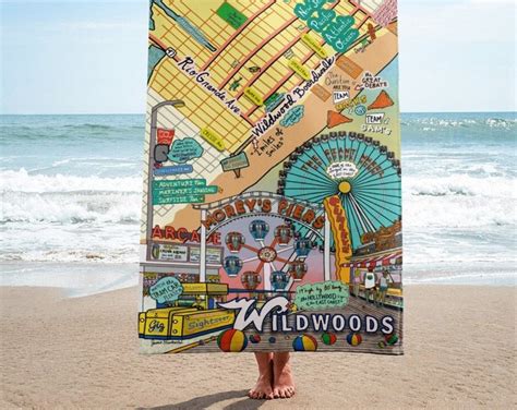 Wildwood New Jersey Map Beach Towel Map Art Etsy