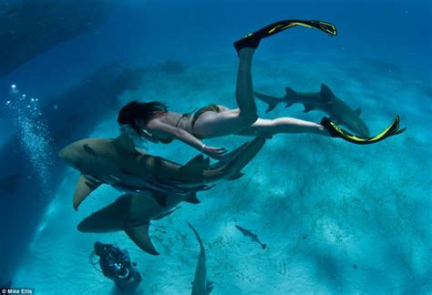 Bikini Clad Shark Warrior Swims Close To Tiger Sharks To Prove They