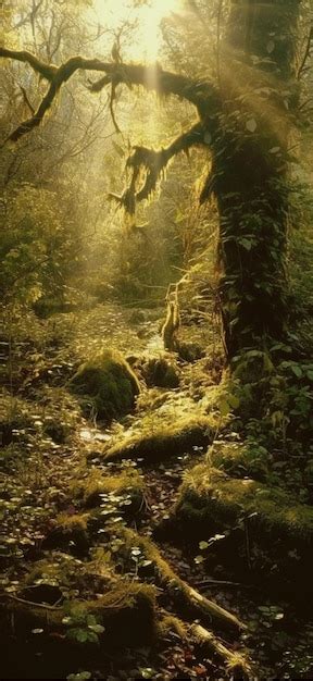 Um caminho na floresta uma árvore no meio Foto Premium