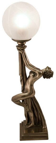 Cm Table Lamp Art Deco Nouveau Natasha Bronze Resin Nude Figurine