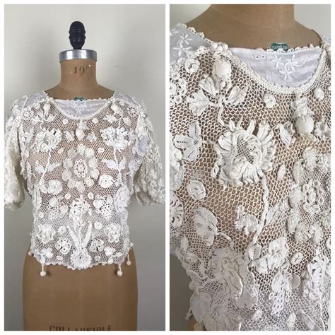 Antique Vintage Edwardian Era 1900s 1910s Irish Crochet Lace Blouse Etsy