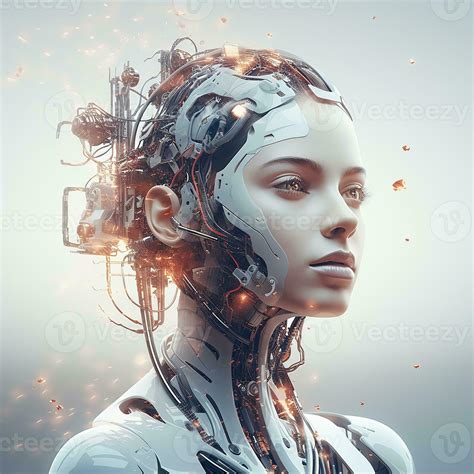 Beautiful robot portrait on light background. Artificial intelligence ...