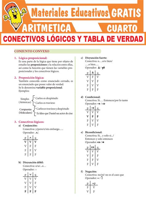 Conectivos L Gicos Y Tabla De Verdad Para Cuarto Grado De Secundaria