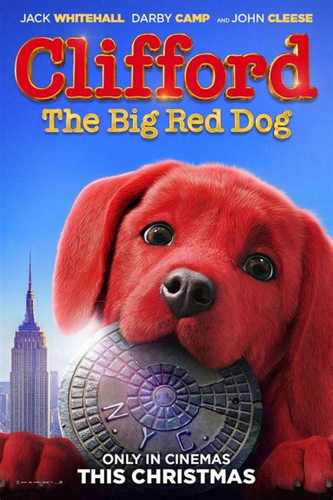 a movie poster with a dog holding a disc in it's mouth and the caption cliffford the big red dog