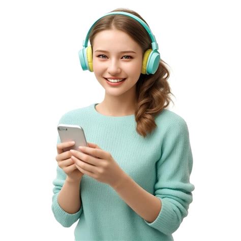 Premium Photo Young Woman Wearing Bluetooth Headphone Using Mobile