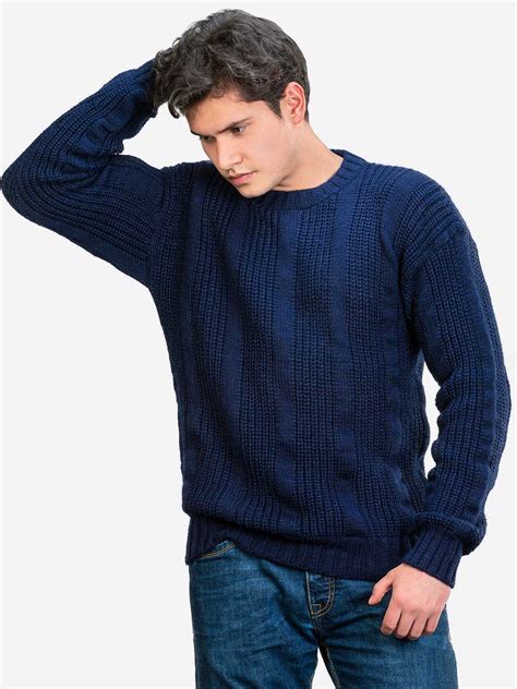 Inti Alpaca Thick Handmade Sweater For Men In Blue Alpaca Wool Winter