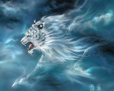 Tiger Spirit Spirit Fantasy Luminos Tiger White Blue Hd