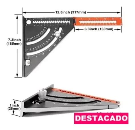 Escuadra Regla Plegable Angulos Carpintero Aluminio Ruhlmann