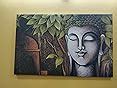 Inephos Cotton And Wood Buddha Wall Painting Multicolour Religious