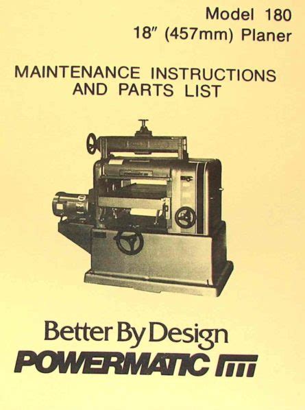 Powermatic 180 18 Inch Planer Operator Parts Manual Ozark Tool