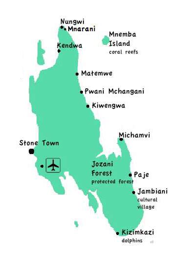 Map Of Unguja Island Colors Of Zanzibar