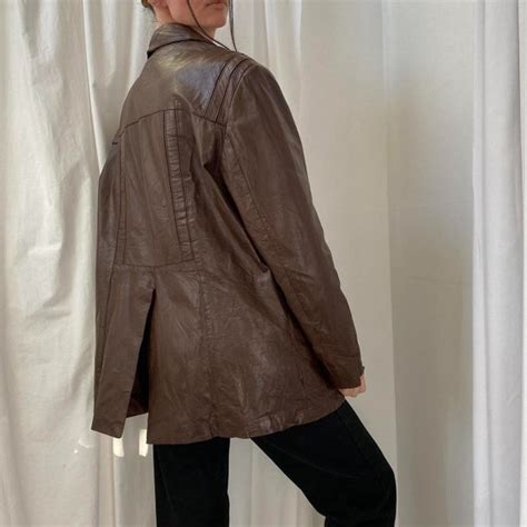 S Vintage Dark Brown Oversized Leather Jacket Coa Gem