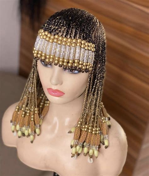 Beaded Cornrow Wig Cleopatra Etsy Braided Bangs Braids Wig Wigs