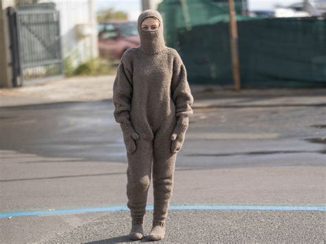 Hand Knitted Beige Catsuit With A Balaclava Mittens And Socks Etsy