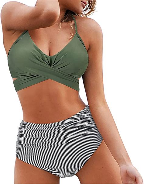 Women S High Waisted Bandage Bikini Set Wrap Two Piece Push Up