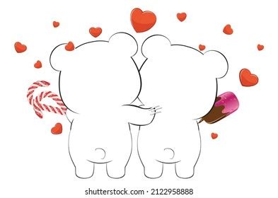Happy Gay Polar Bear Couple Hearts Stock Vector Royalty Free