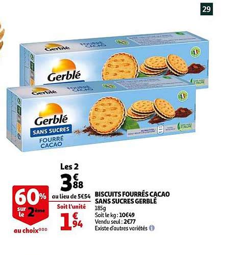 Offre Biscuits Sans Sucres Fourr S Cacao Gerbl Chez Coccinelle Express