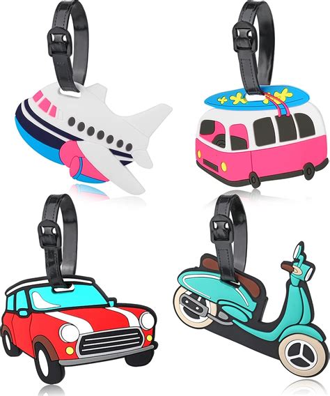 4 Pack Luggage Tags For Travel Suitcase Cartoon Vehicle Name Tags