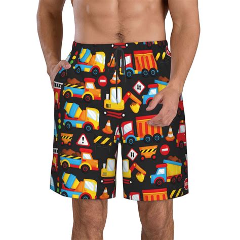 Lukts Construction Truck Mens Swim Trunks Quick Dry Swim Shorts With