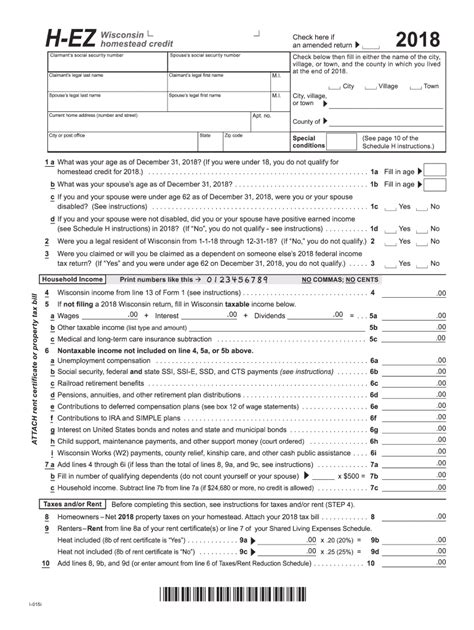 Wi Dor Schedule H Ez 2018 Fill Out Tax Template Online Us Legal Forms