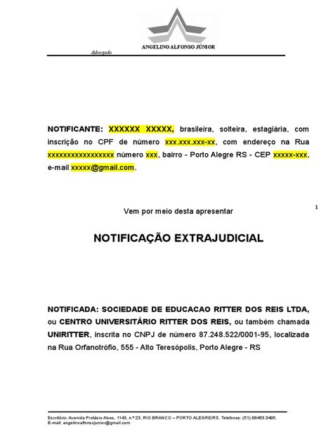 Modelo Notificação Extrajudicial Unipoa Uniritter Governo Política