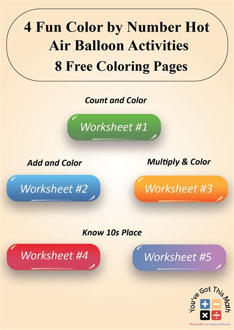 Fun Color By Number Hot Air Balloon Worksheets Free Printable