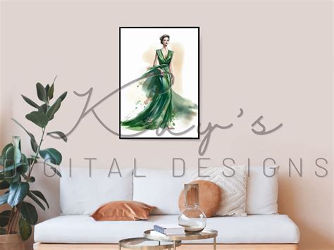 Esme Gown Fashion Illustration Poster Art Print Downloads Emerald Green