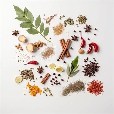 Premium Ai Image Assortment Of Culinary Spices And Herbs On A White