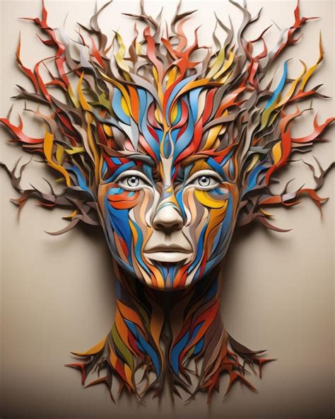 Premium Ai Image A Womans Face Is Made Up Of Colorful Branches