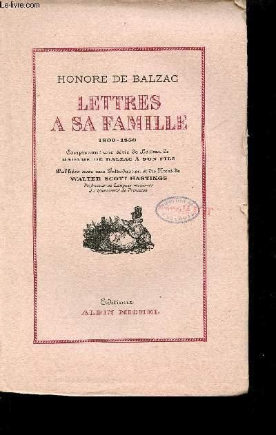 Lettres à sa famille 1809 1850 by De Balzac Honoré bon Couverture