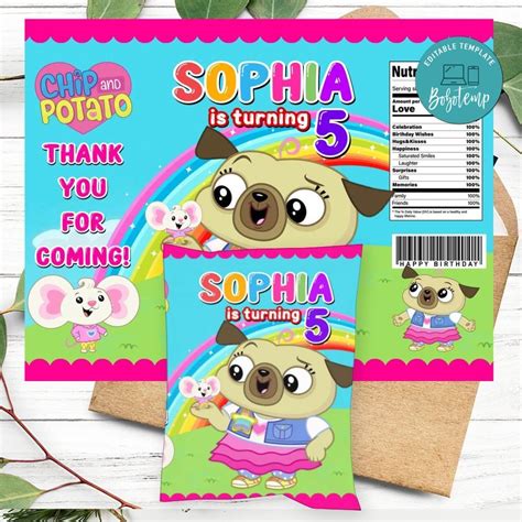 Chip And Potato Birthday Party Chip Bag Digital File DIY Bobotemp