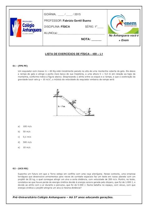 Pdf Lista De Exerc Cios De F Sica Bi L Sica P Um Bloco De