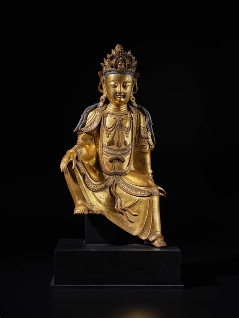 A Large Gilt Bronze Figure Of Seated Avalokiteshvara Late Ming Dynasty