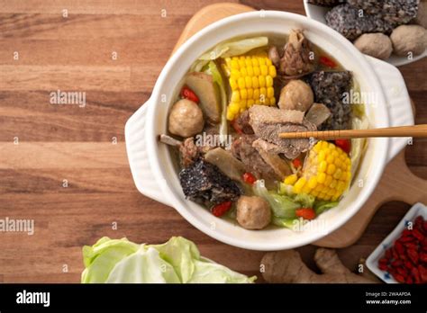 Delicious Ginger Duck Stew Hot Pot Soup With Fresh Vegetables In Taiwan Stock Photo Alamy