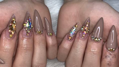 Acrylic Nails Tutorial Fullset Stiletto Nails Nude Bling Nails