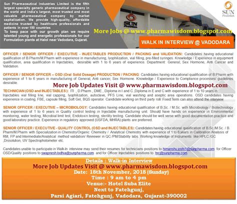 SUN PHARMA Walk In Interviews Vadodara For Production Packing