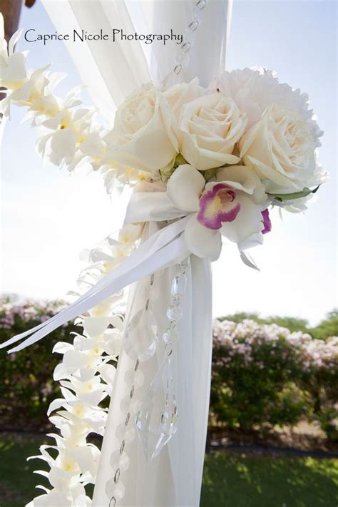 White Floral And Fabric Chuppah By Dellables Design On Maui